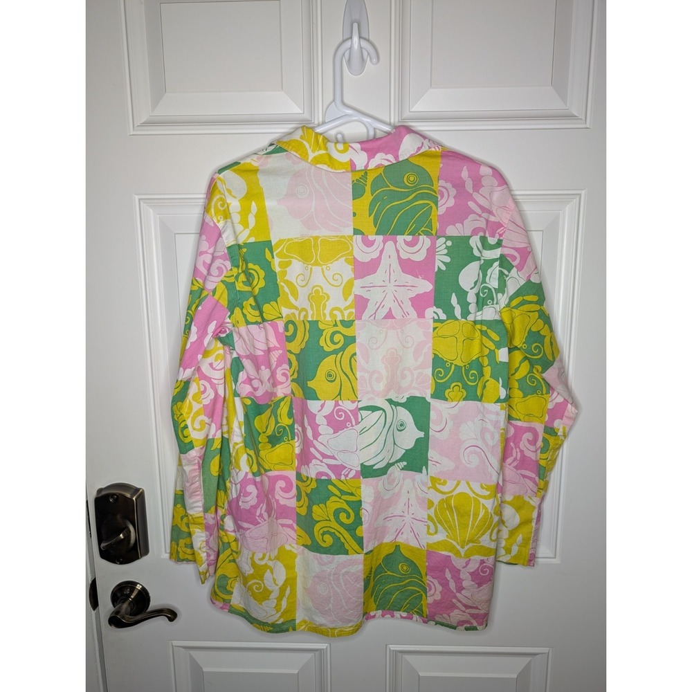 Lilly Pulitzer White Label Women's Small L/S Blouse Crabs Fish Shells Starfish - Picture 3 of 10